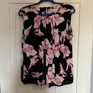 Calvin Klein Black and Pink Floral Blouse
